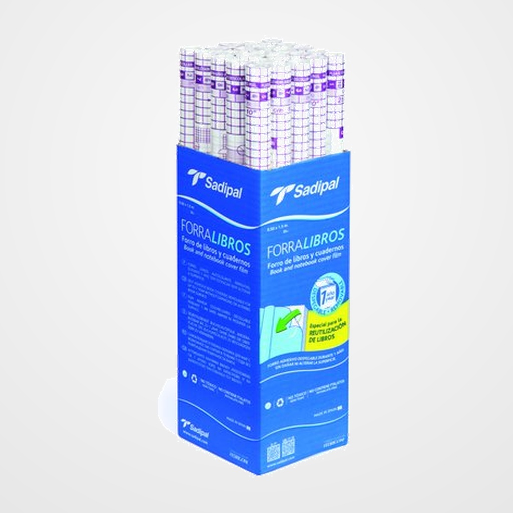 FORRO SADIPAL ADHESIVO DESPEGABLE 1 AÑO PP TRANS.50µ ROLLO 0,5 x 1,5 m