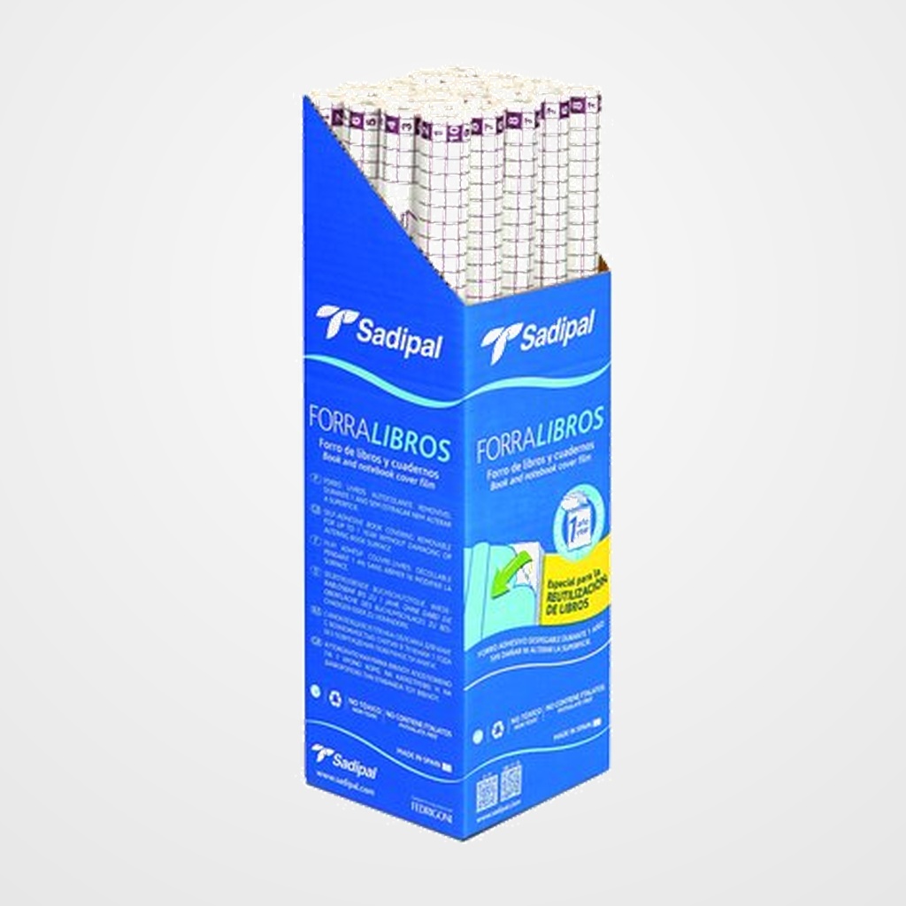 FORRO SADIPAL ADHESIVO DESPEGABLE 1 AÑO PP TRANS.80µ ROLLO 0,5 x 20 m