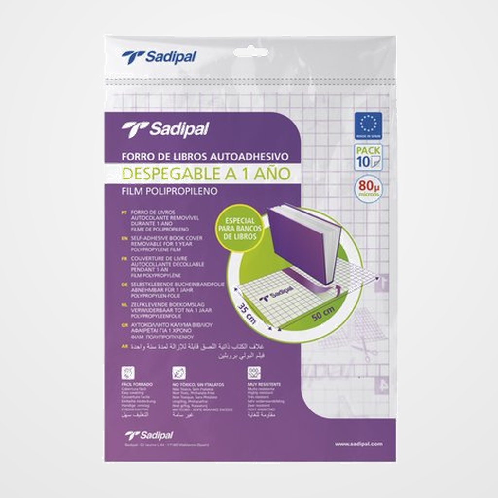 FORRO SADIPAL ADHESIVO DESPEGABLE 1 AÑO TRANS. 80µ 50x35 cm BLISTER de 10