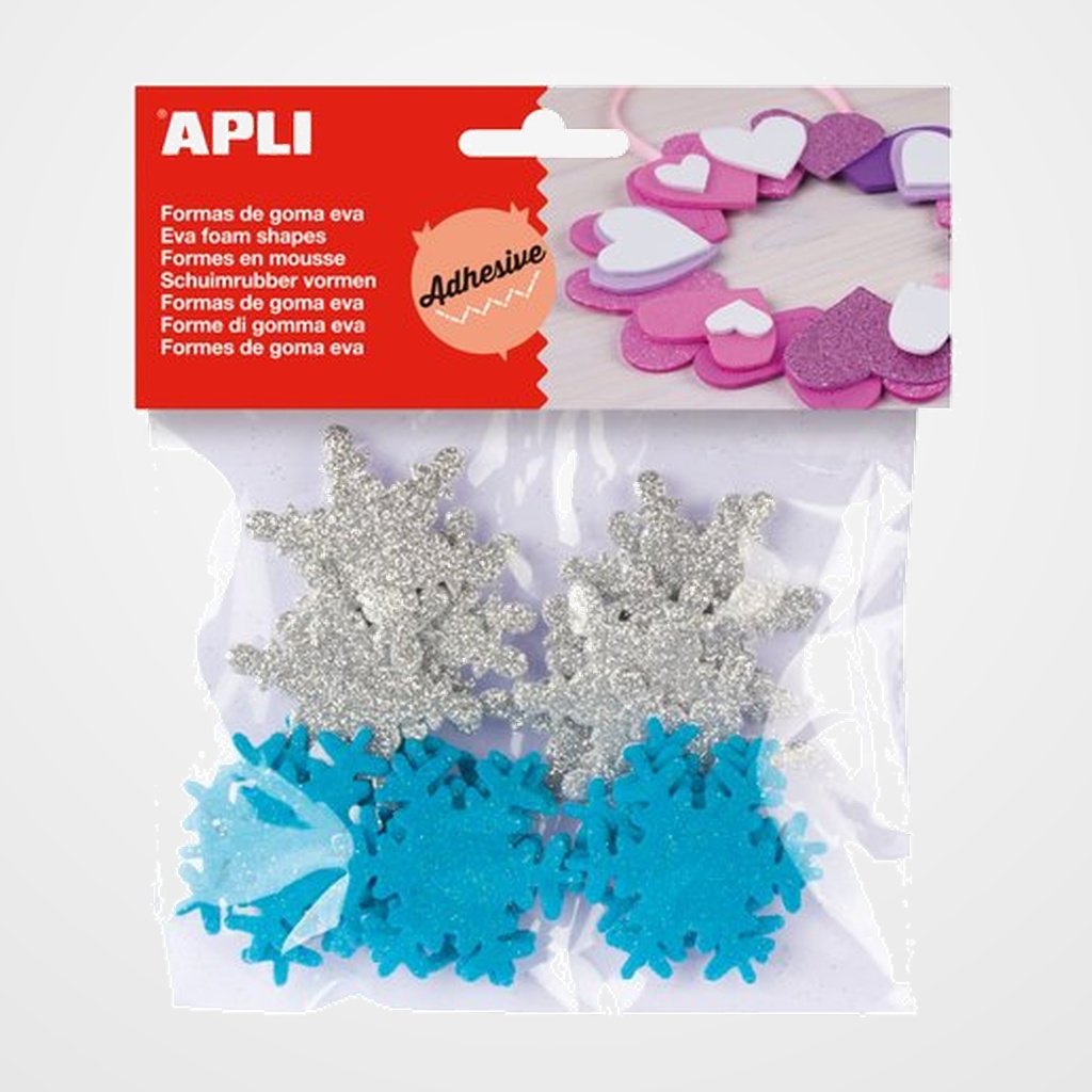 GOMA EVA APLI FORMAS ADHESIVAS con PURPURINA COPO NIEVE BOLSA de 22