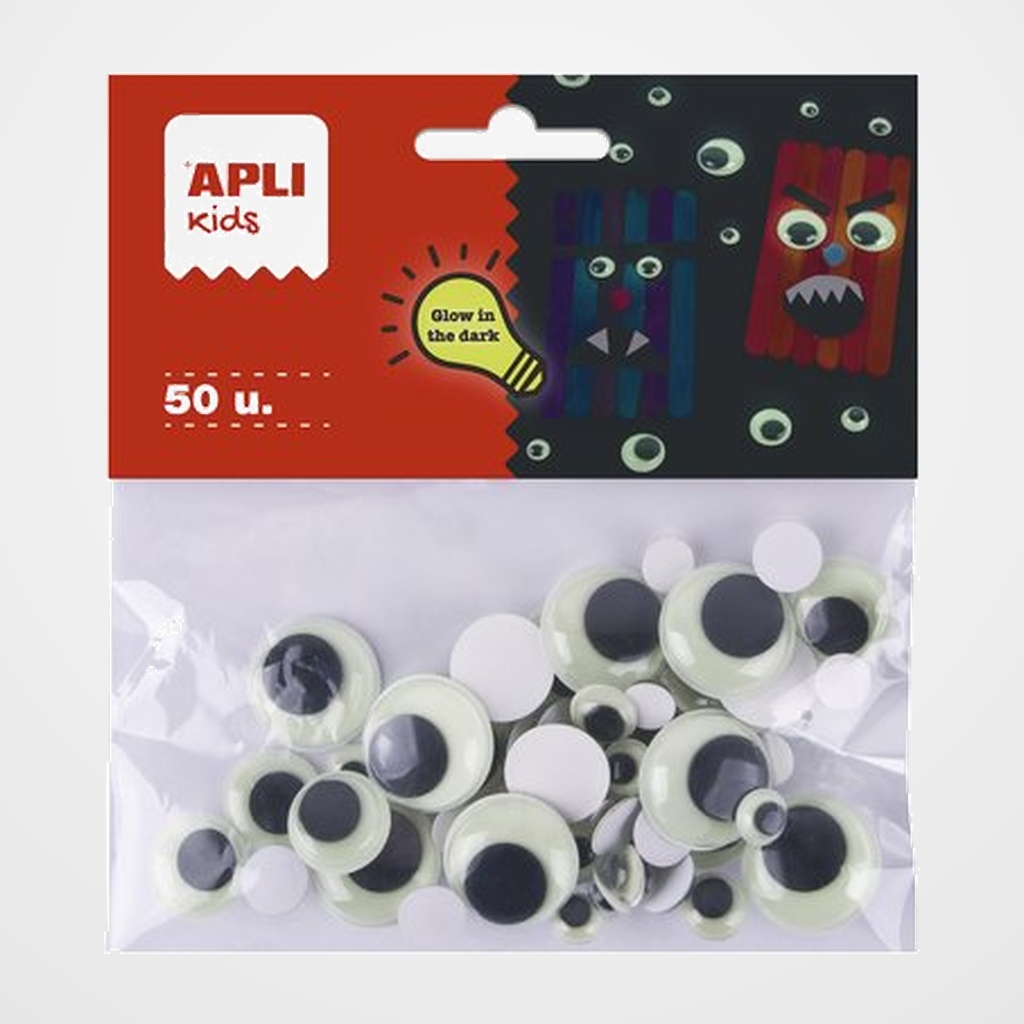 OJOS MOVILES APLI REDONDOS BRILLANTES EN LA OSCURIDAD SURTIDOS BOLSA de 50