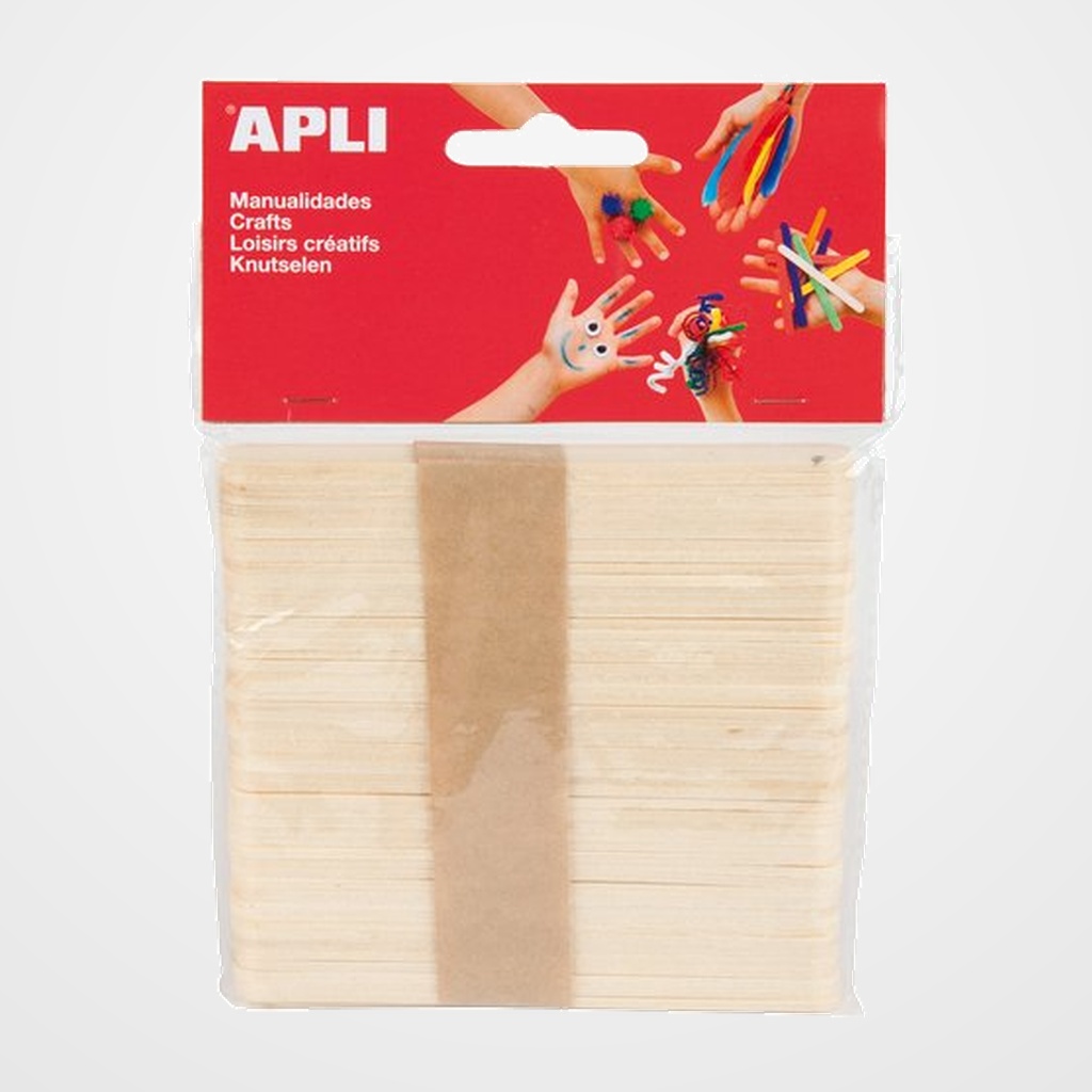 PALILLOS PLANOS APLI MADERA NATURAL FINOS 11,4 cm. BOLSA de 50