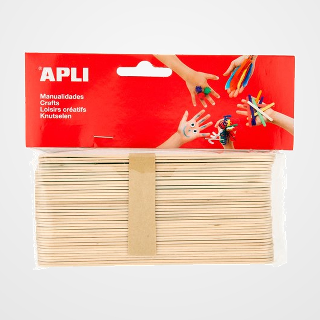 [25208904] PALILLOS PLANOS APLI MADERA NATURAL JUMBO 15 cm. BOLSA de 40