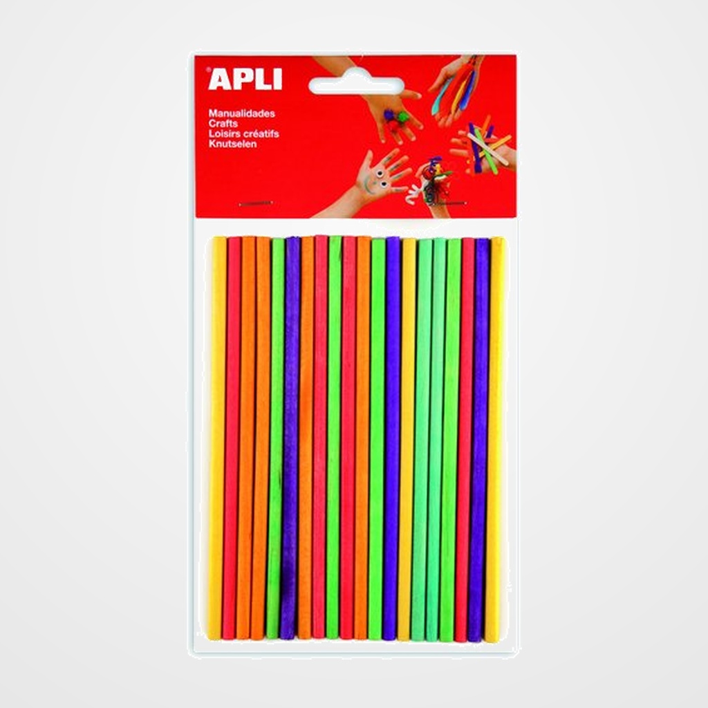 PALILLOS REDONDOS APLI MADERA COLORES 15 cm. BOLSA de 25