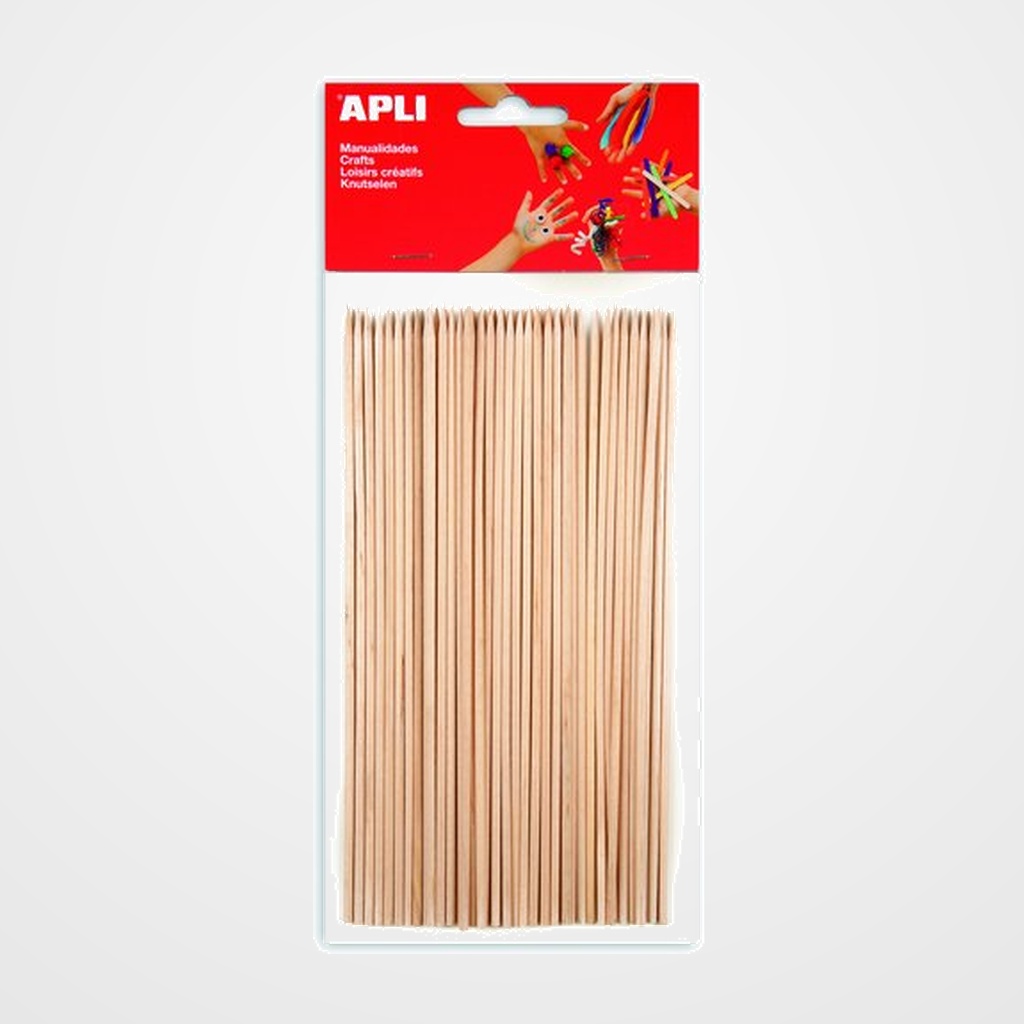 PALILLOS REDONDOS APLI MADERA NATURAL PINCHO 20 cm. BOLSA de 50