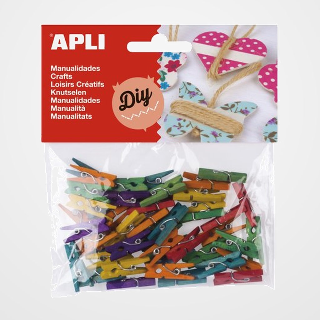 PINZAS APLI MINI 25x3 MADERA COLORES BOLSA de 45