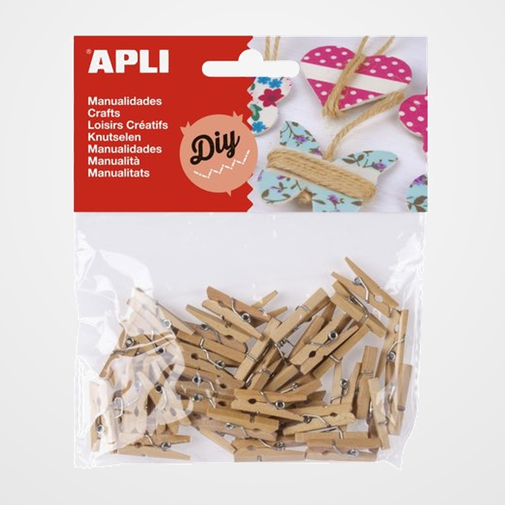 PINZAS APLI MINI 25x3 MADERA NATURAL BOLSA de 45