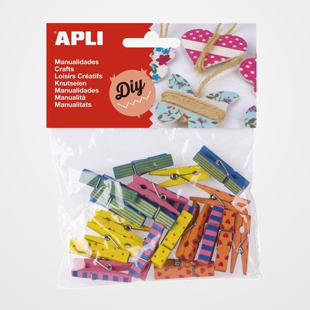 [25208910] PINZAS APLI 35x7 MADERA COLORES BOLSA de 20