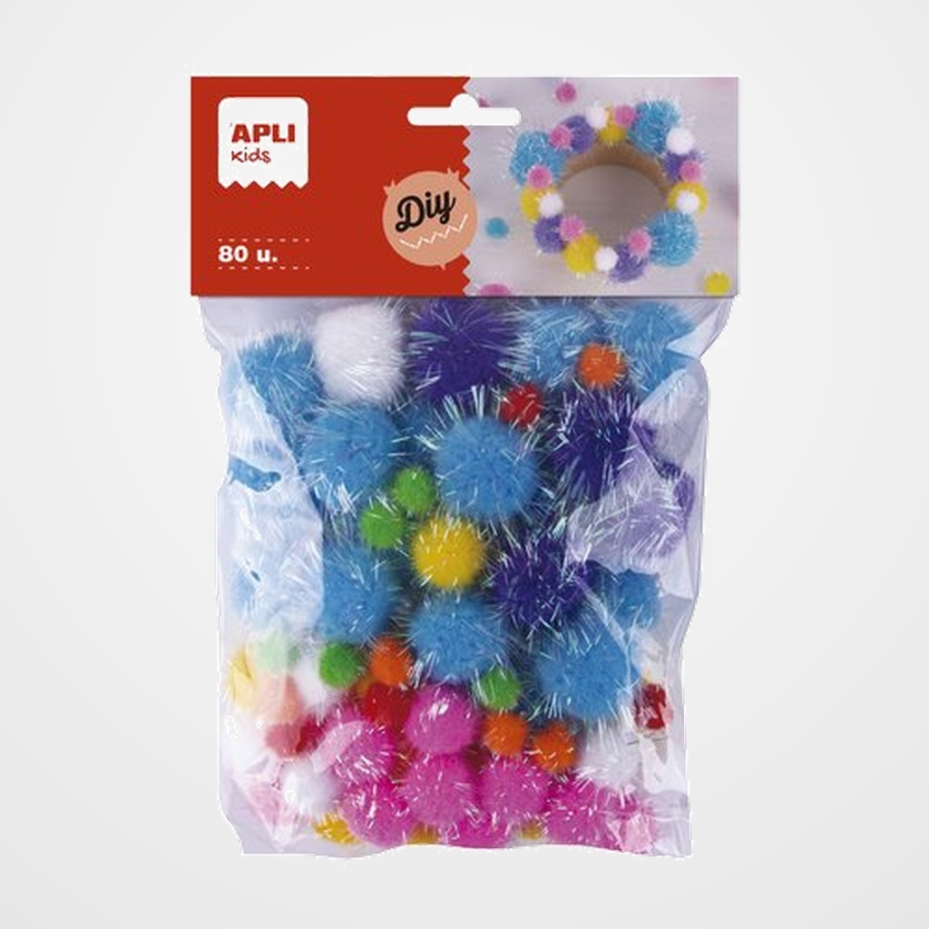 POM POM APLI GLITTER SURTIDOS BOLSA de 80