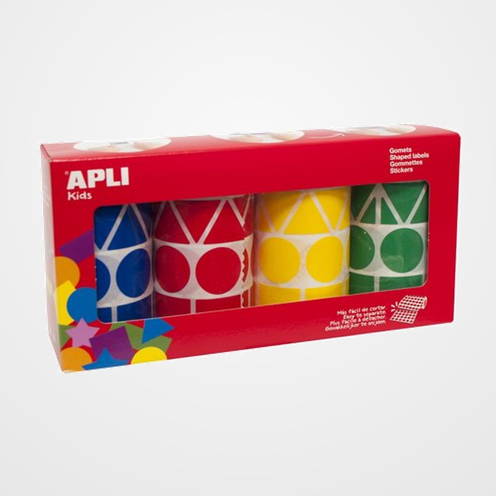 GOMETS APLI  ROLLO 59h XL FIGURAS GEOM.(CL.,TR.,CD.,RG.) 27 mm PACK 4 rollos (AM-AZ-RJ-VD) 5.428 uds. (10753)