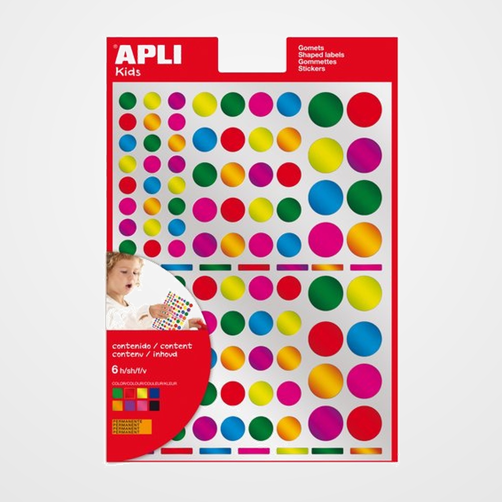 GOMETS APLI  METALIZADOS BOLSA 6h PERMANENTES CIRCULOS MULTICOLOR 7 col.surt. 624 uds. (13529)