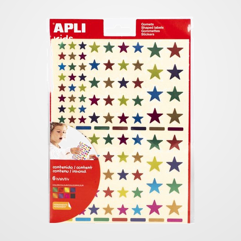 GOMETS APLI  METALIZADOS BOLSA 6h PERMANENTES ESTRELLAS MULTICOLOR 7 col.surt. 624 uds. (18396)