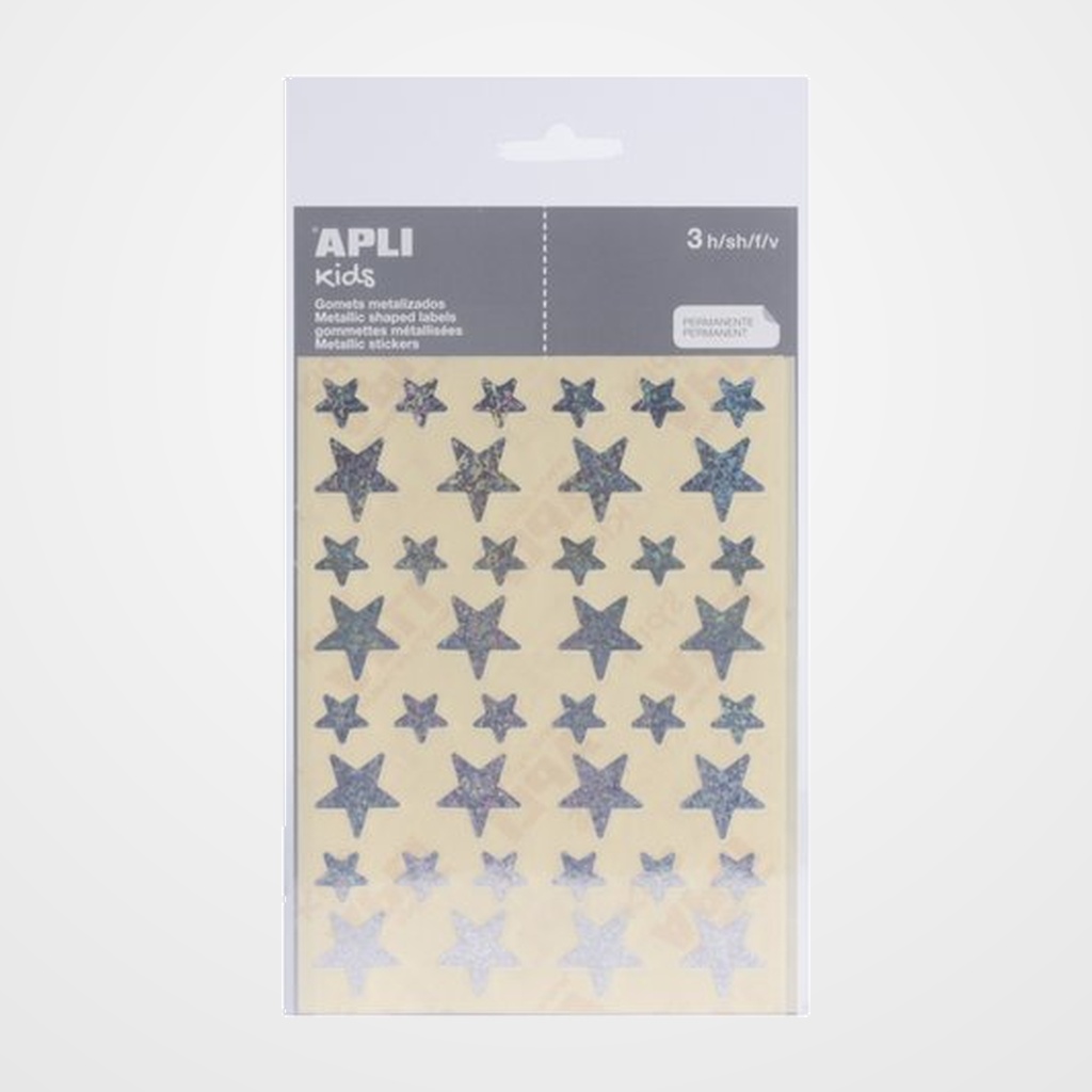GOMETS APLI METALIZADOS BOLSA 3h ESTRELLA surt.(GDE.y PEQ.) HOLOGRAFICA 120 uds. (11807)