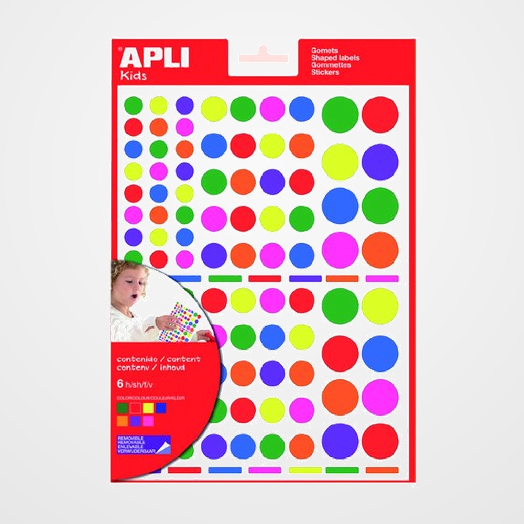 GOMETS APLI  BOLSA 6h REMOVIBLES CIRCULOS MULTICOLOR 7 col.surt.(AM-AZ-RJ-VD-NJ-VI-RS) 624 uds. (12970)