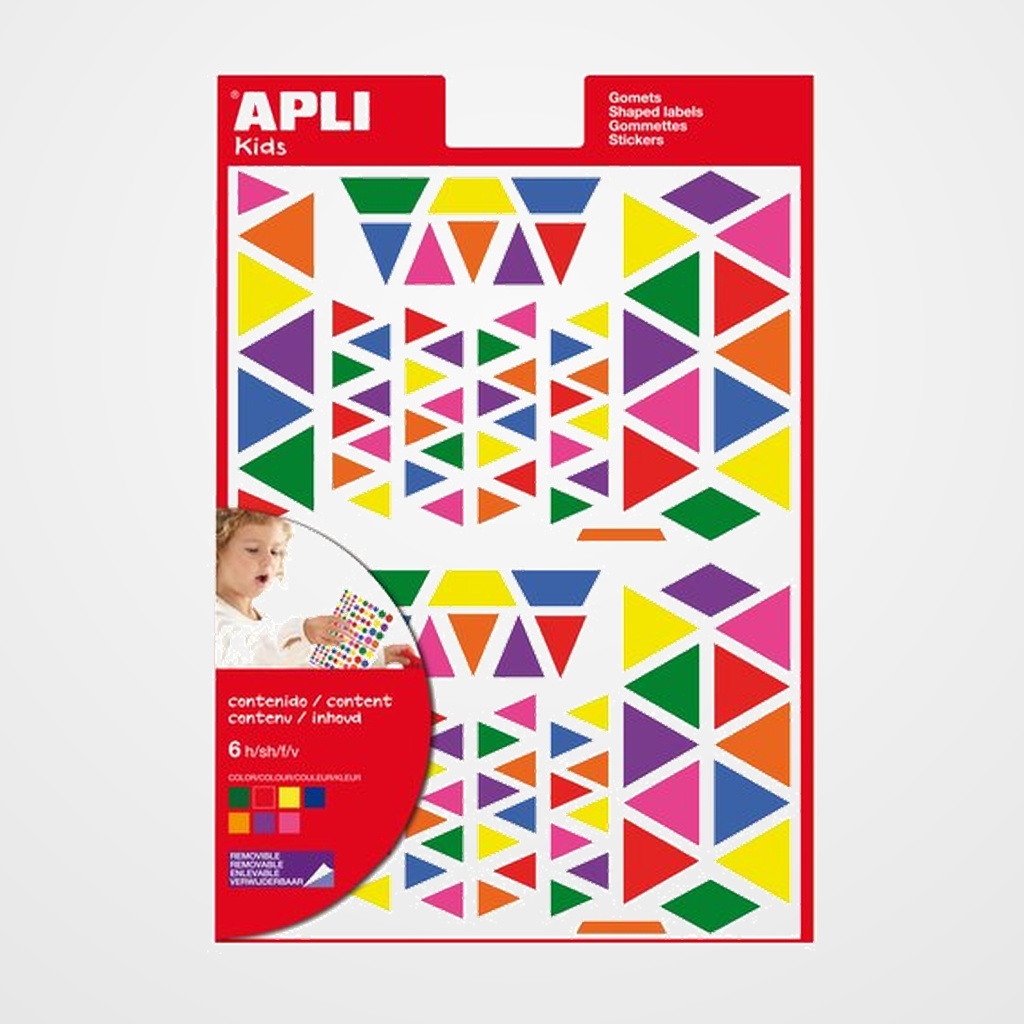 GOMETS APLI  BOLSA 6h REMOVIBLES TRIANGULOS MULTICOLOR 7 col.surt.(AM-AZ-RJ-VD-NJ-VI-RS) 720 uds. (13239)