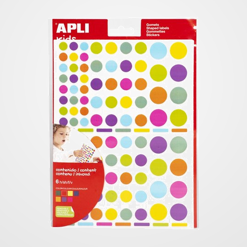 GOMETS APLI  BOLSA 6h REMOVIBLES REDONDOS MULTICOLOR 7 col.surt. 624 uds. (18463)