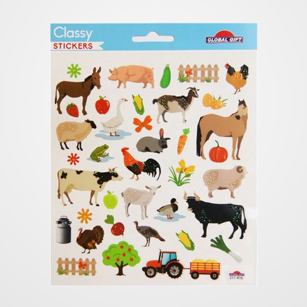 STICKERS GRUPO GLOBAL GIFT BOLSA 1h CLASSY ANIMALES GRANJA GLITTER