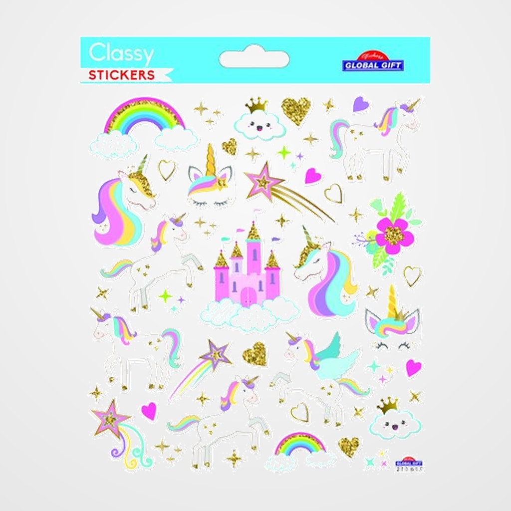 STICKERS GRUPO GLOBAL GIFT BOLSA 1h CLASSY CASTILLO Y UNICORNIOS GLITTER