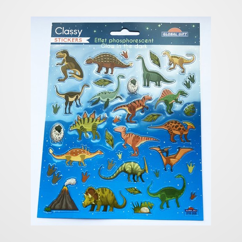 STICKERS GRUPO GLOBAL GIFT BOLSA 1h CLASSY DINOSAURIOS BRILLO EN LA OSCURIDAD