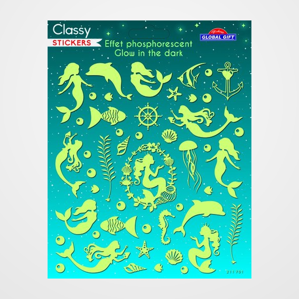 STICKERS GRUPO GLOBAL GIFT BOLSA 1h CLASSY SIRENAS BRILLO EN LA OSCURIDAD