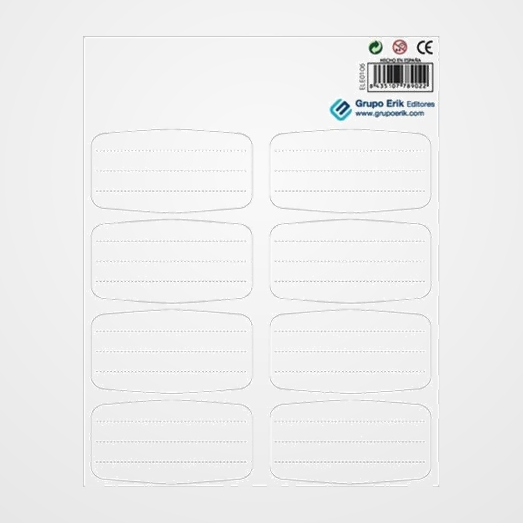 ETIQUETA ESCOLAR ERIK 8x4 cm. COLOR WHITE (16 ud.)