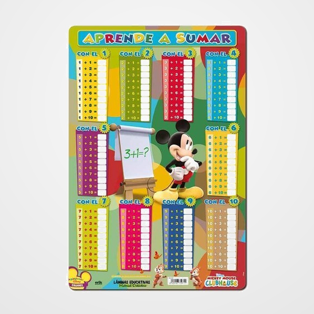 LAMINA ESCOLAR ERIK PVC 40x59,5 DIDACTICA APRENDE A SUMAR MICKEY