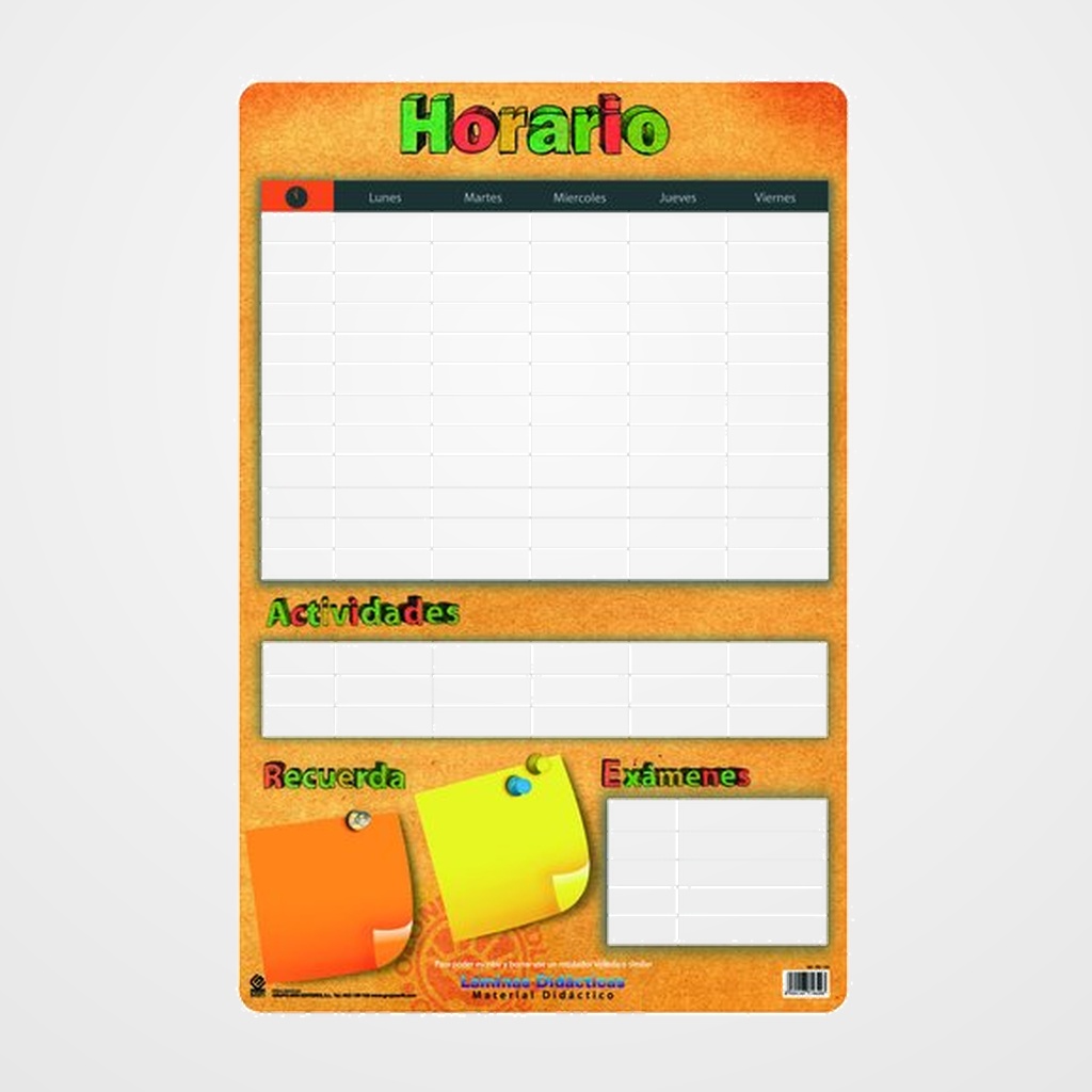LAMINA ESCOLAR ERIK PVC 40x59,5 DIDACTICA HORARIO ESCOLAR