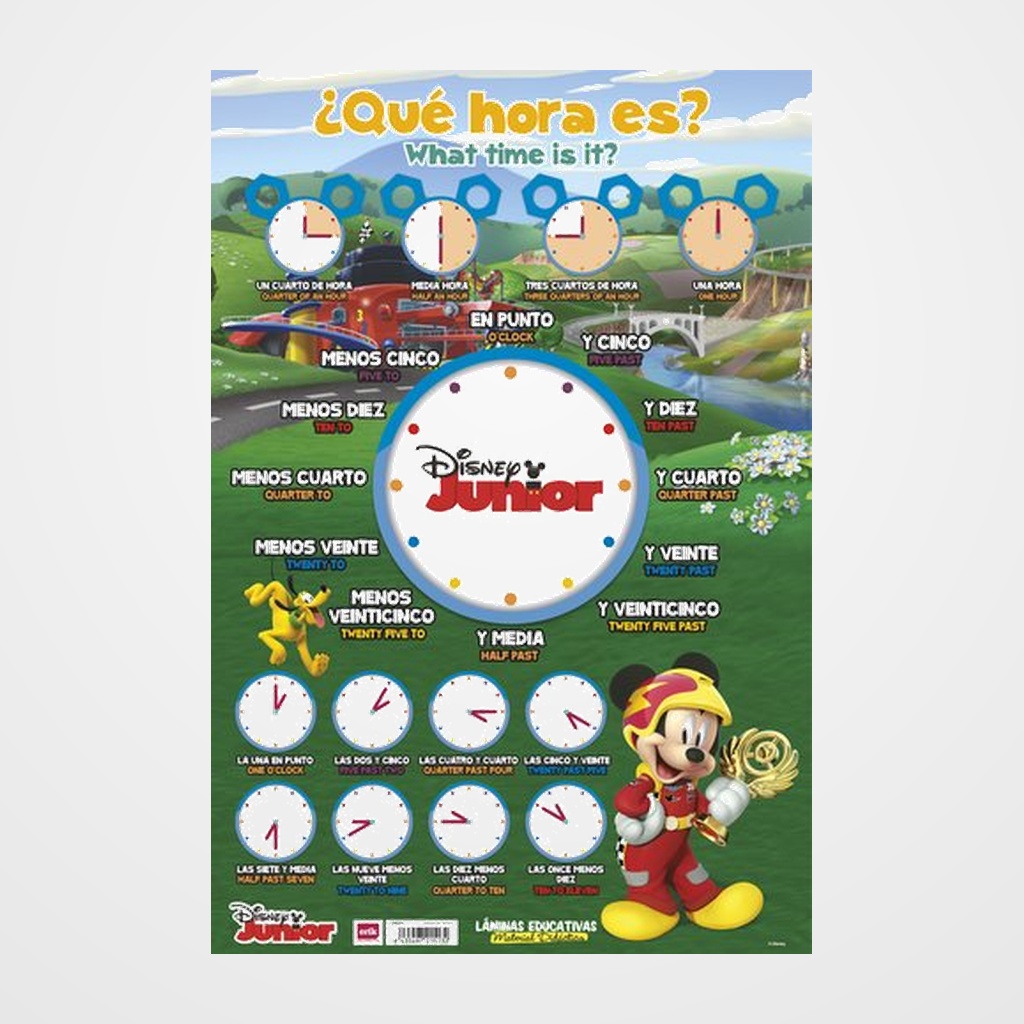 LAMINA ESCOLAR ERIK PVC 40x59,5 DIDACTICA ¿QUE HORA ES? ESPAÑOL/INGLES