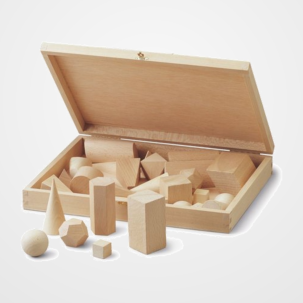 JUEGO DIDACTICO ESTUCHE CUERPOS GEOMETRICOS DE MADERA 28 UNIDADES
