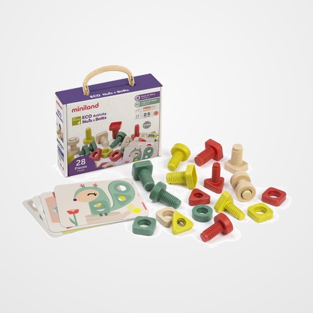 JUEGO EDUCATIVO MINILAND TORNILLOS Y TUERCAS ECO ACTIVITY NUTS & BOLTS (2-5 AÑOS)