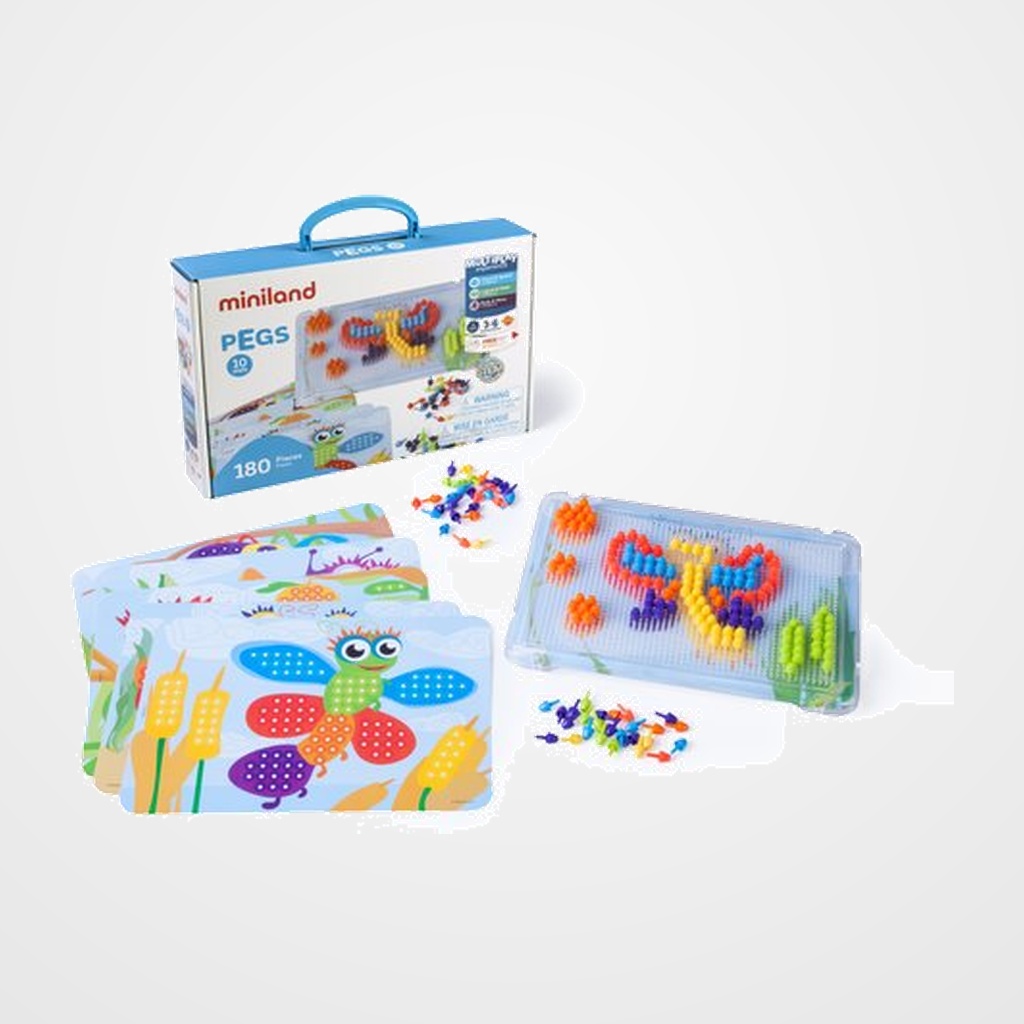 JUEGO EDUCAT.MINILAND PEGS 10 mm. 180 PIEZAS BRIGHT COLORS (3-6 años)