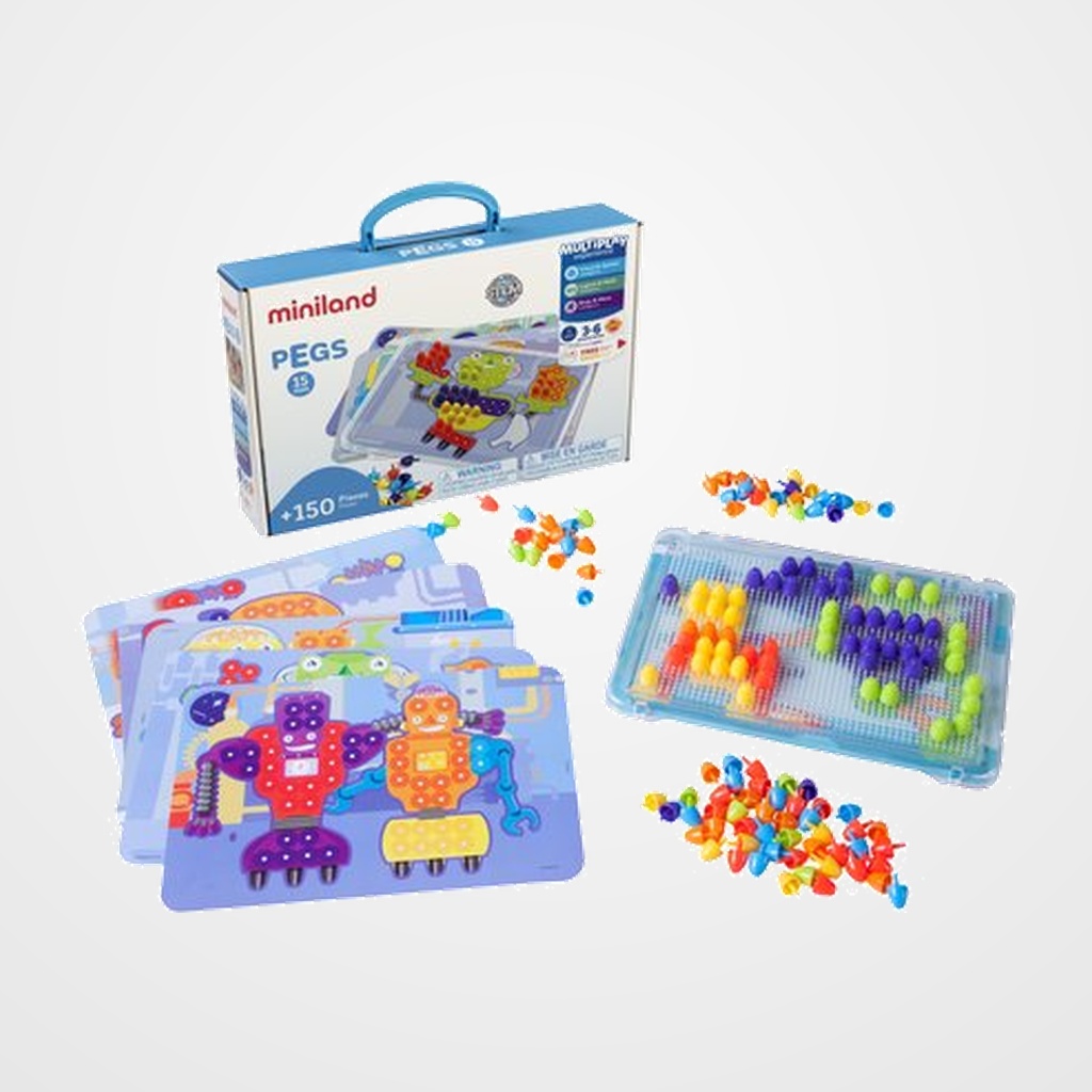 JUEGO EDUCAT.MINILAND PEGS 15 mm. 150 PIEZAS BRIGHT COLORS (3-6 años)