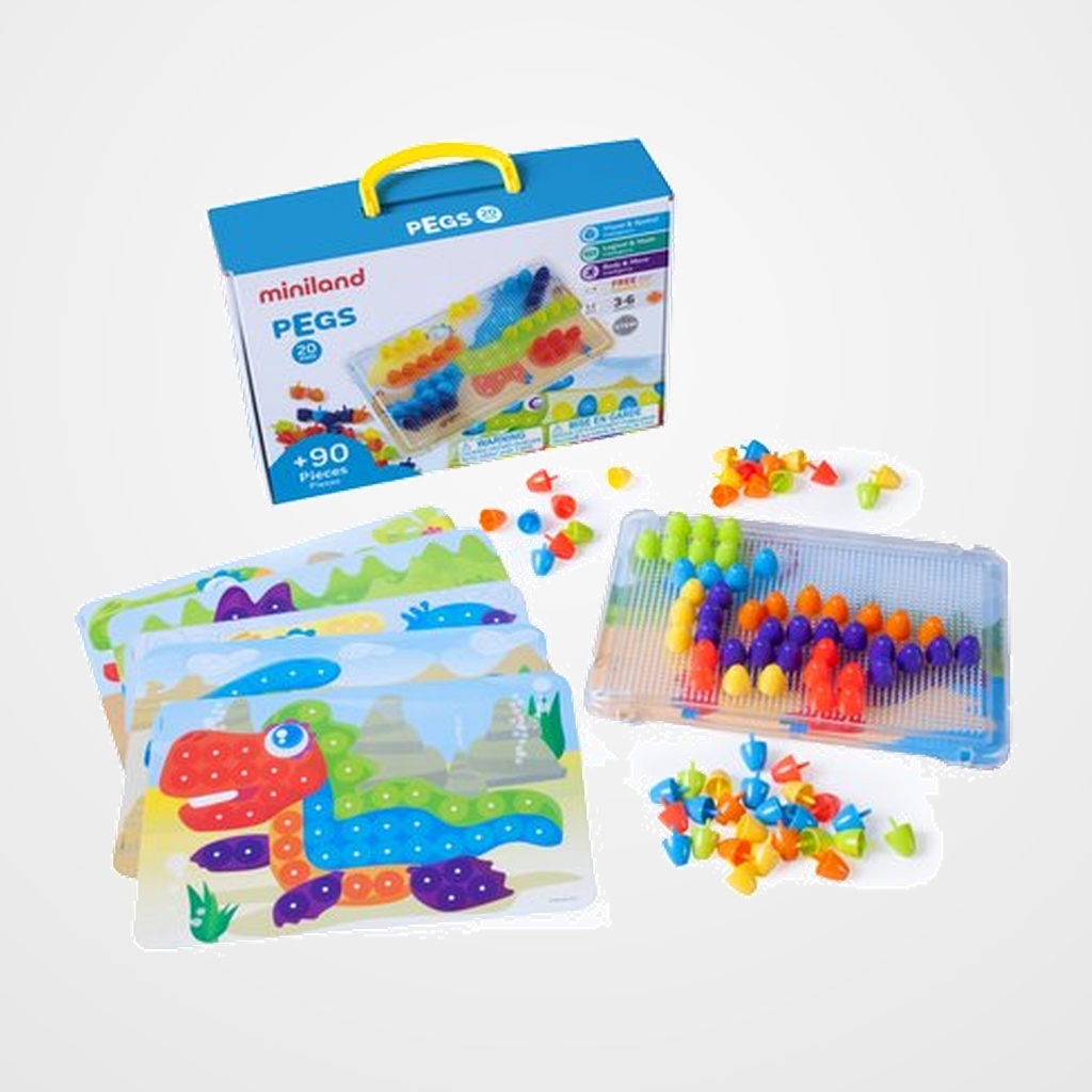 JUEGO EDUCAT.MINILAND PEGS 20 mm. 90 PIEZAS BRIGHT COLORS (3-6 años)