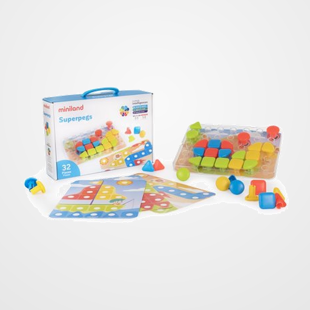 JUEGO EDUCAT.MINILAND SUPERPEGS 32 PIEZAS BRIGHT COLORS (2-5 años)