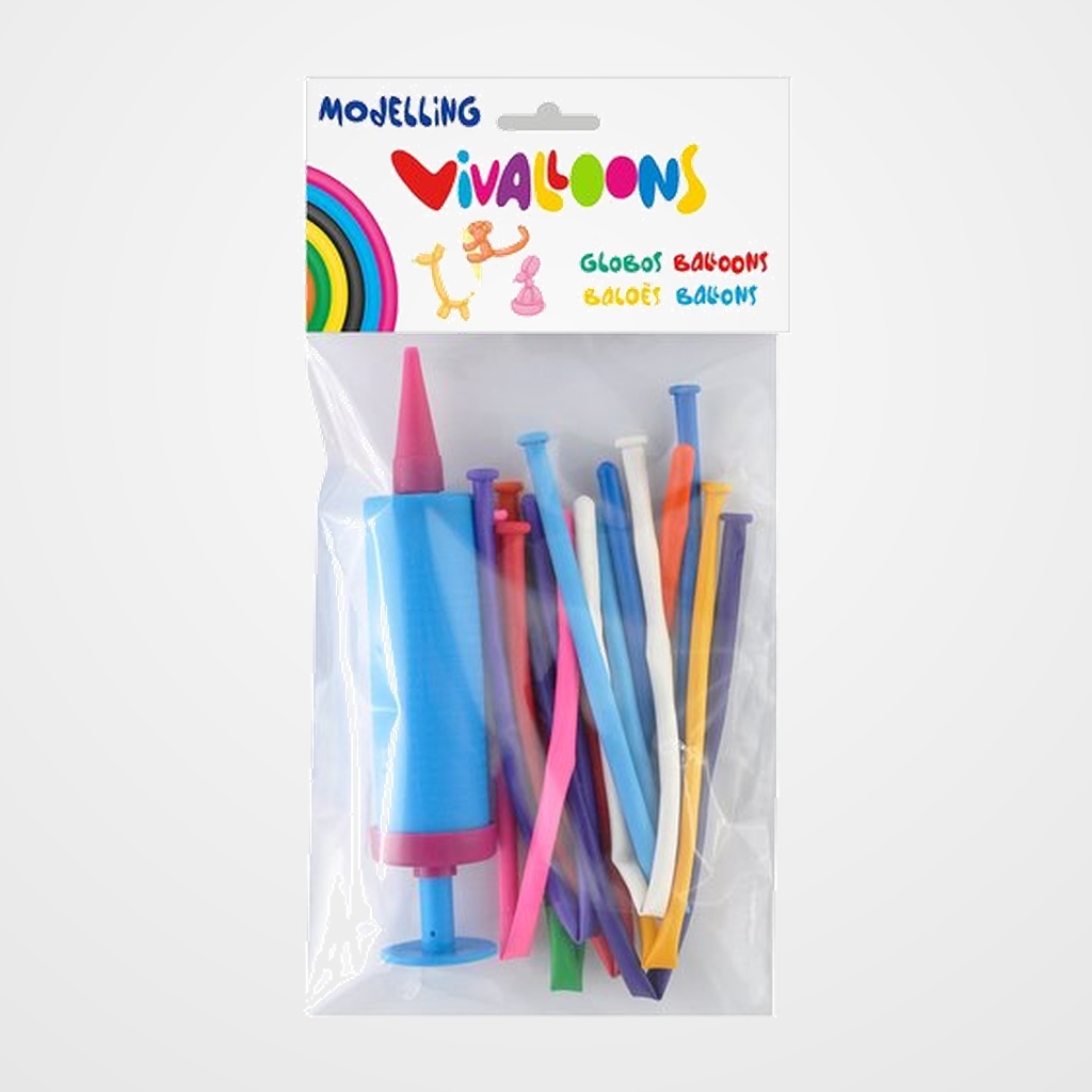 [14101061] GLOBOS VIVALLOONS MOLDEABLES + INFLADOR 14734 BOLSA DE 10