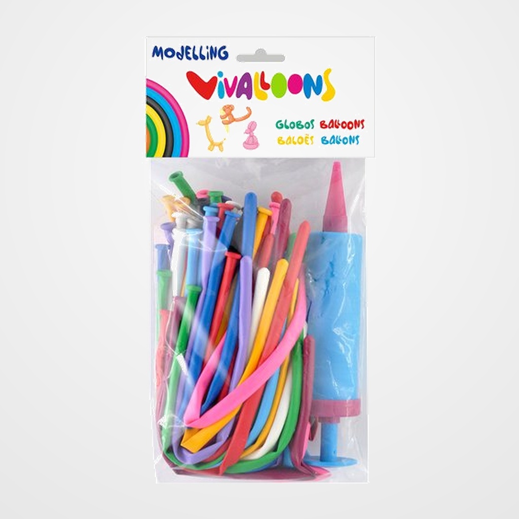 GLOBOS VIVALLOONS MOLDEABLES + INFLADOR 14734 BOLSA DE 50
