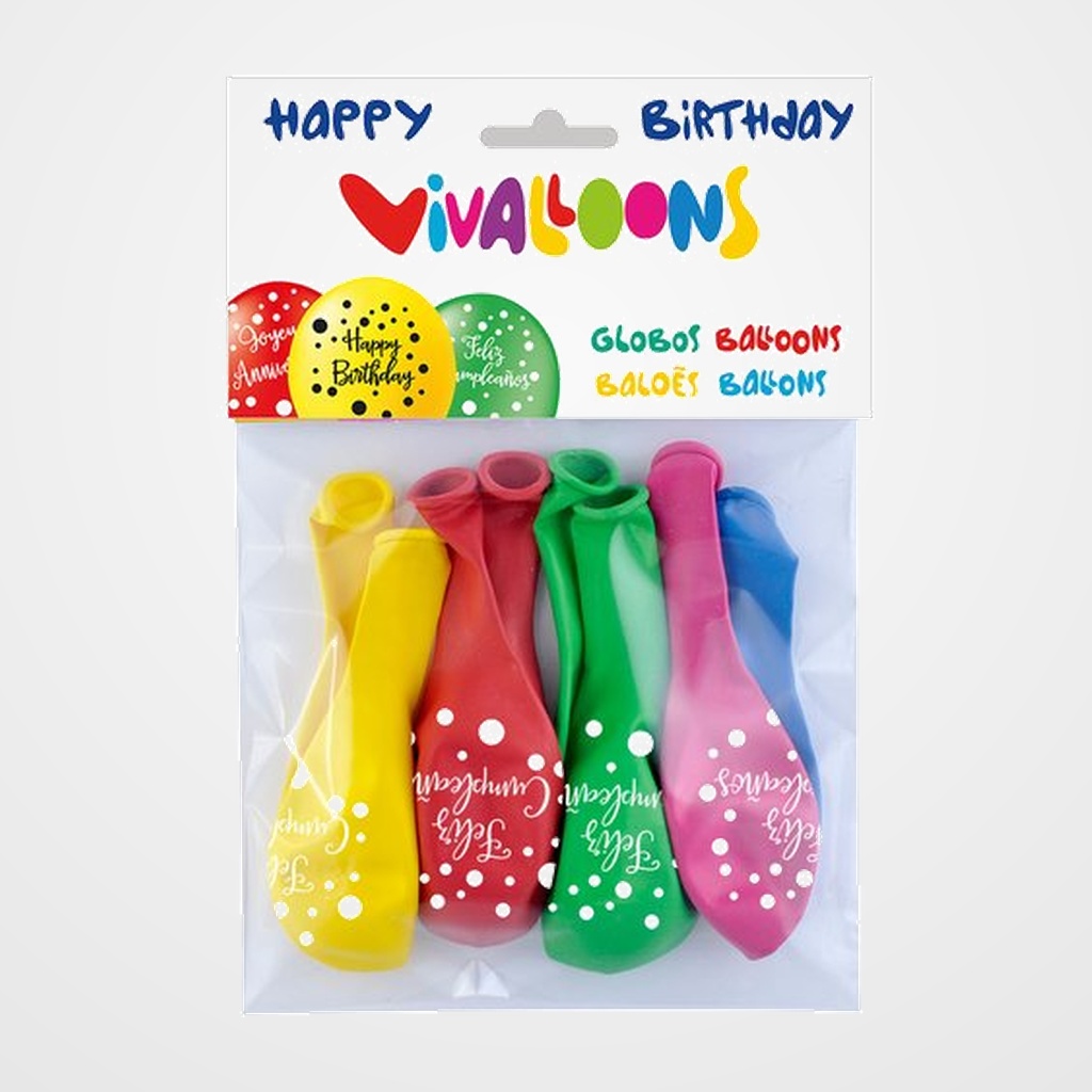 GLOBO VIVALLOONS FELIZ CUMPLEAÑOS BOLSA DE 8