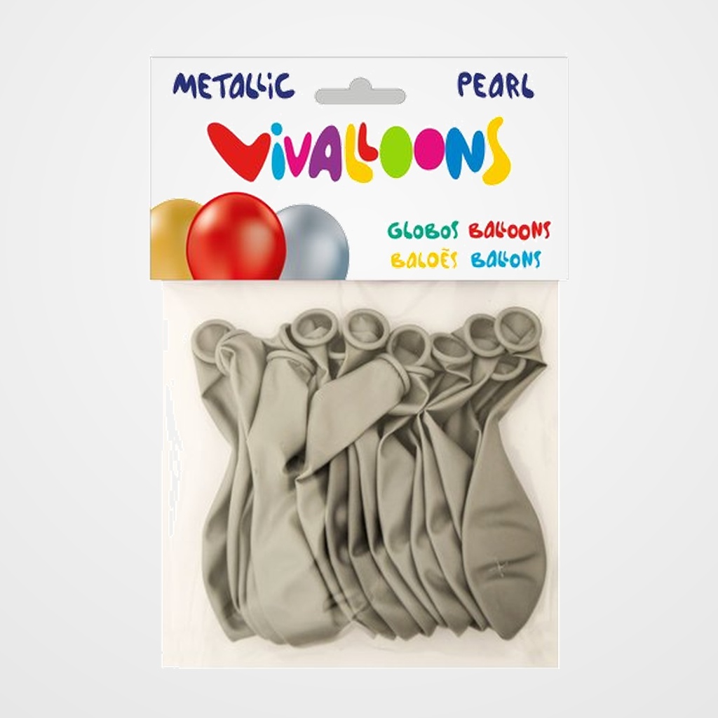 GLOBO VIVALLOONS METALIZADO PLATA BOLSA DE 15