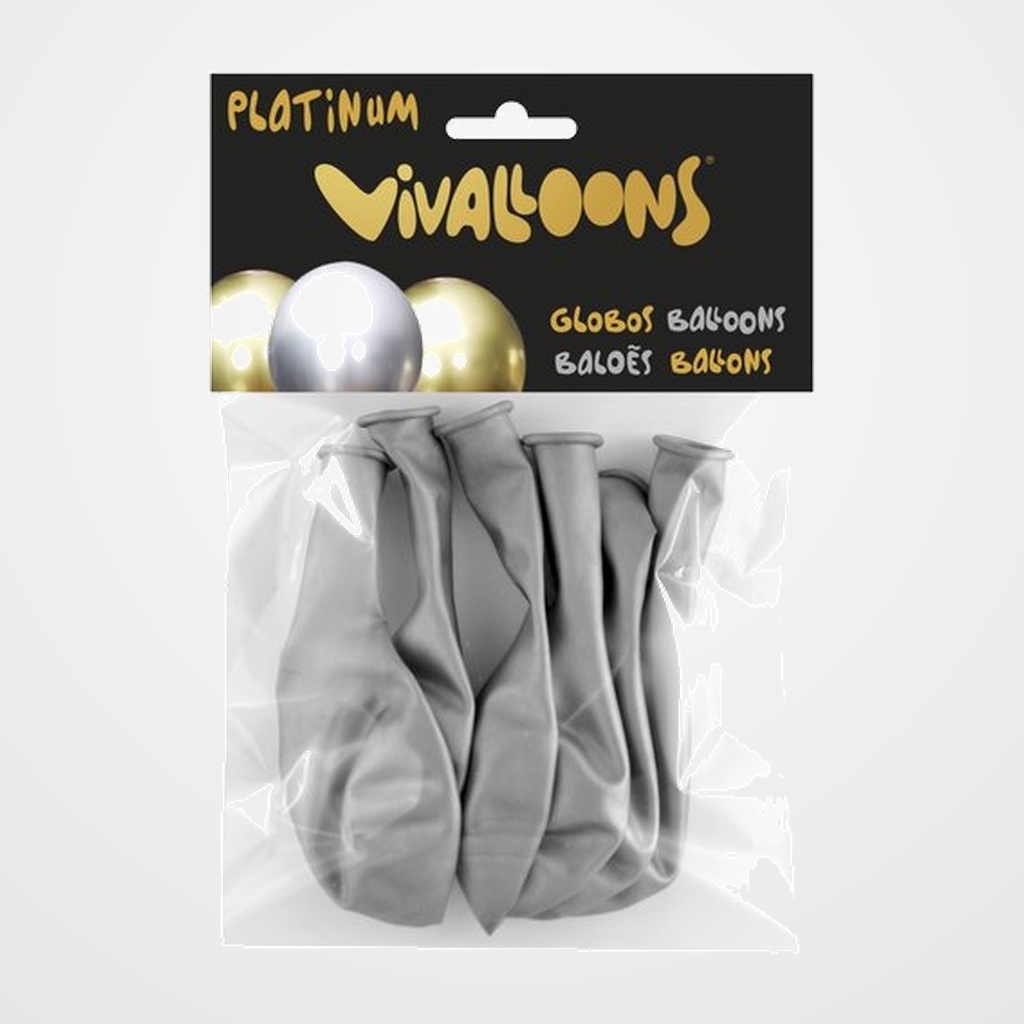 GLOBO VIVALLOONS PLATINUM PLATA BOLSA DE 6