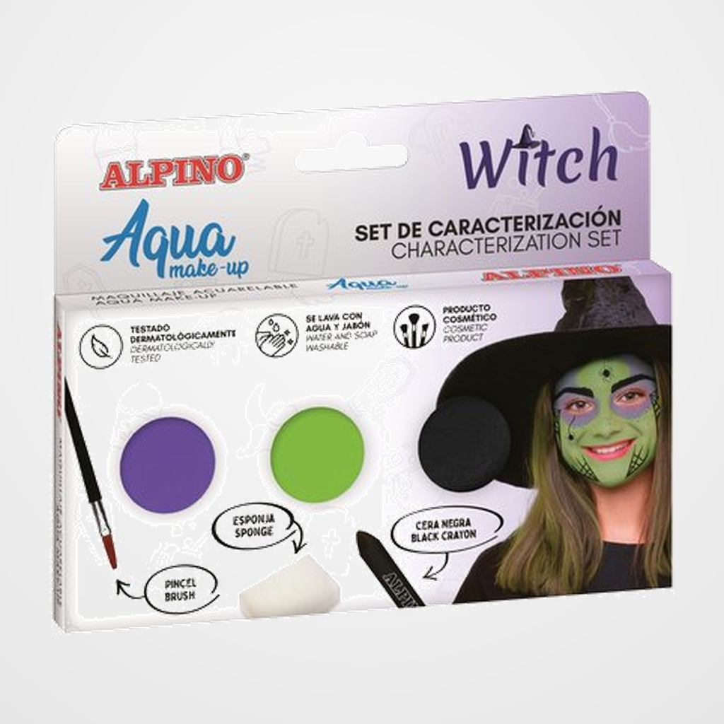 MAQUILLAJE ALPINO MAKE-UP POLVERA AQUA SET DE CARACTERIZACION BRUJA