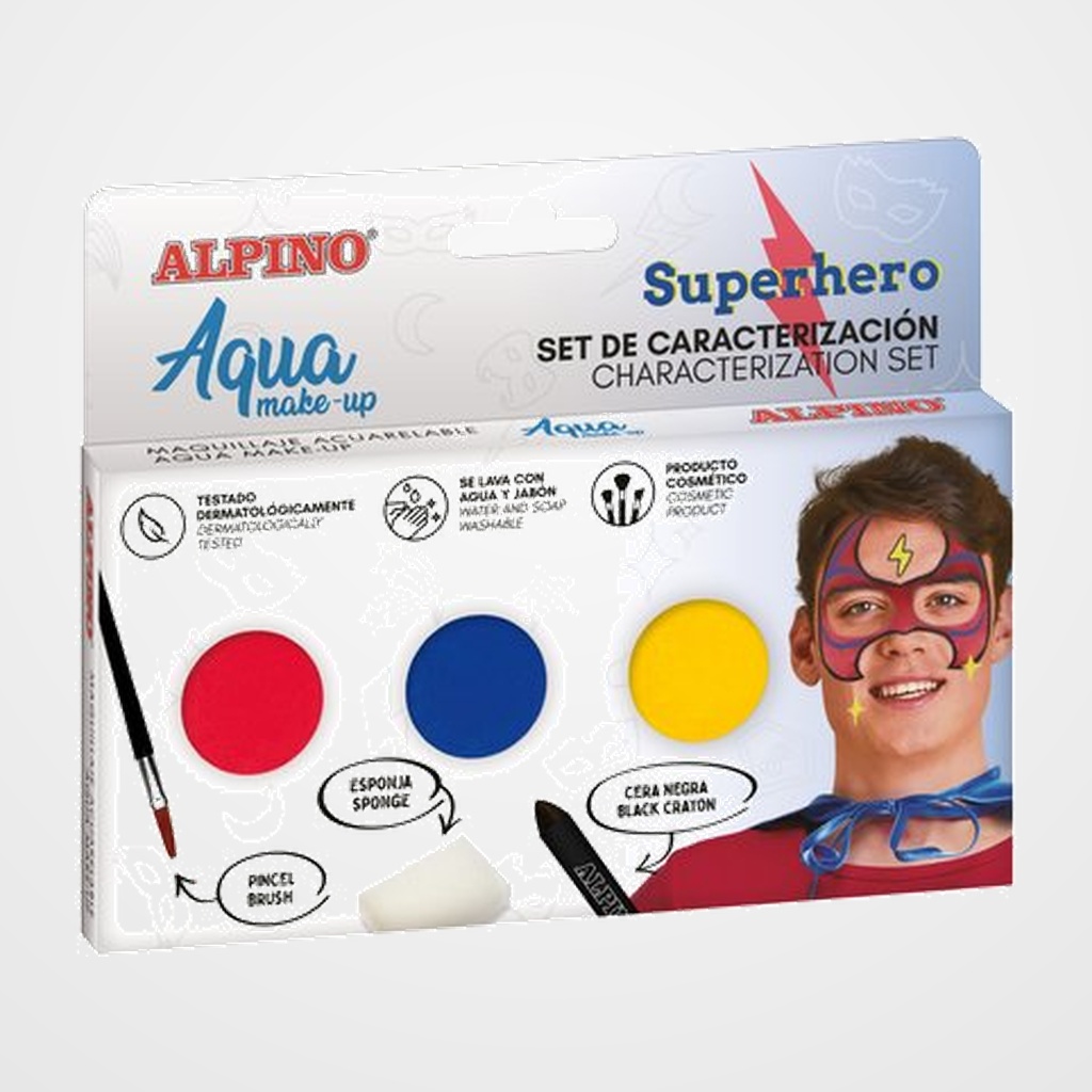 MAQUILLAJE ALPINO MAKE-UP POLVERA AQUA SET DE CARACTERIZACION SUPERHEROES