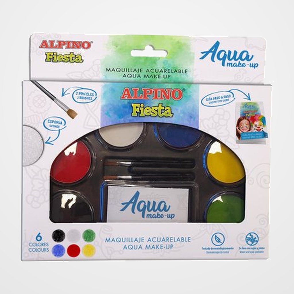 MAQUILLAJE ALPINO PALETA ACUARELABLE PRO ESTUCHE DE 6  6 POLVERAS x 5gr. 2 PINCELES 1 ESPONJA 1 FOLLETO PASO A PASO