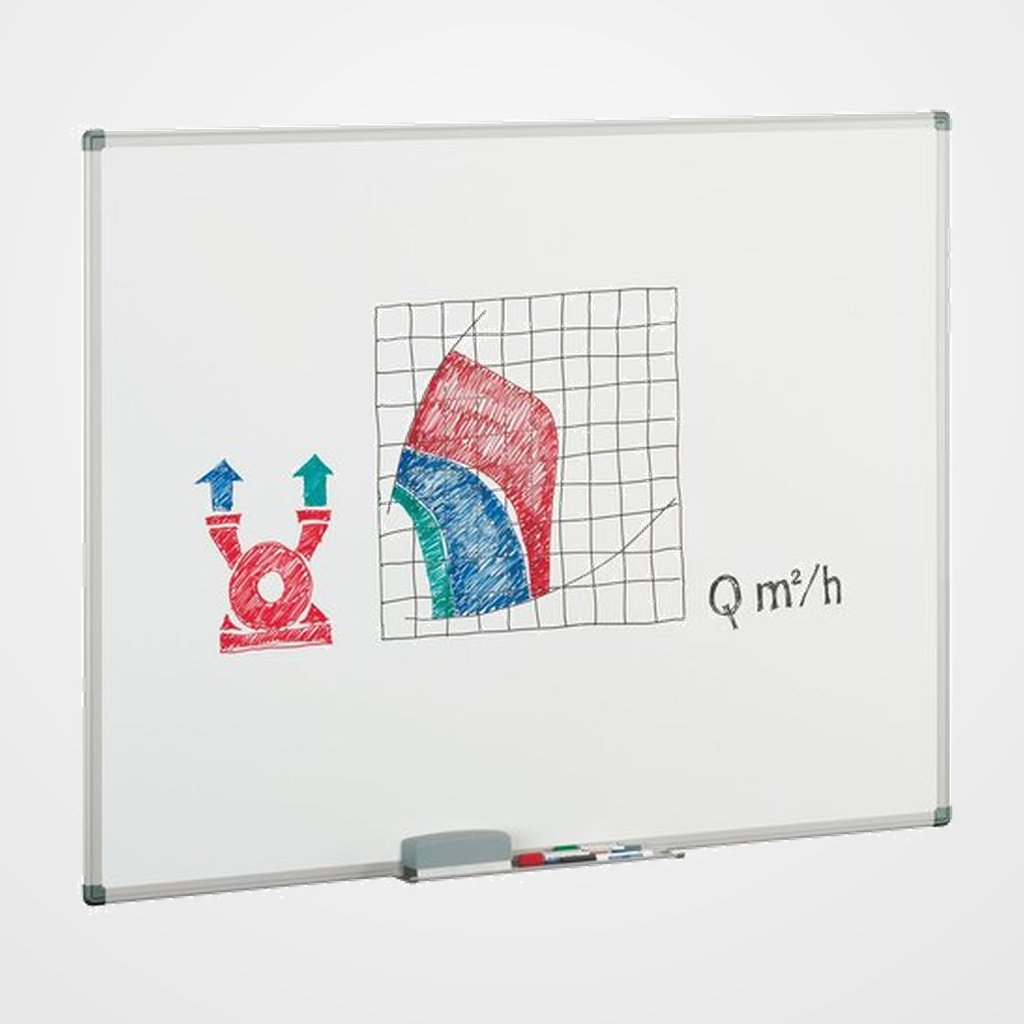 PIZARRA BLANCA FAIBO ESTRATIFICADA MARCO ALUMINIO 122x300 cm con CAJETIN de 40 cm