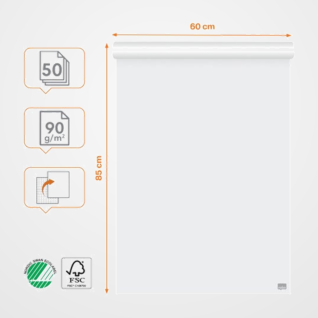 BLOC PIZARRA NOBO 600x850 90g CUADRICULADO/LISO PREMIUM 50h (enrollado)