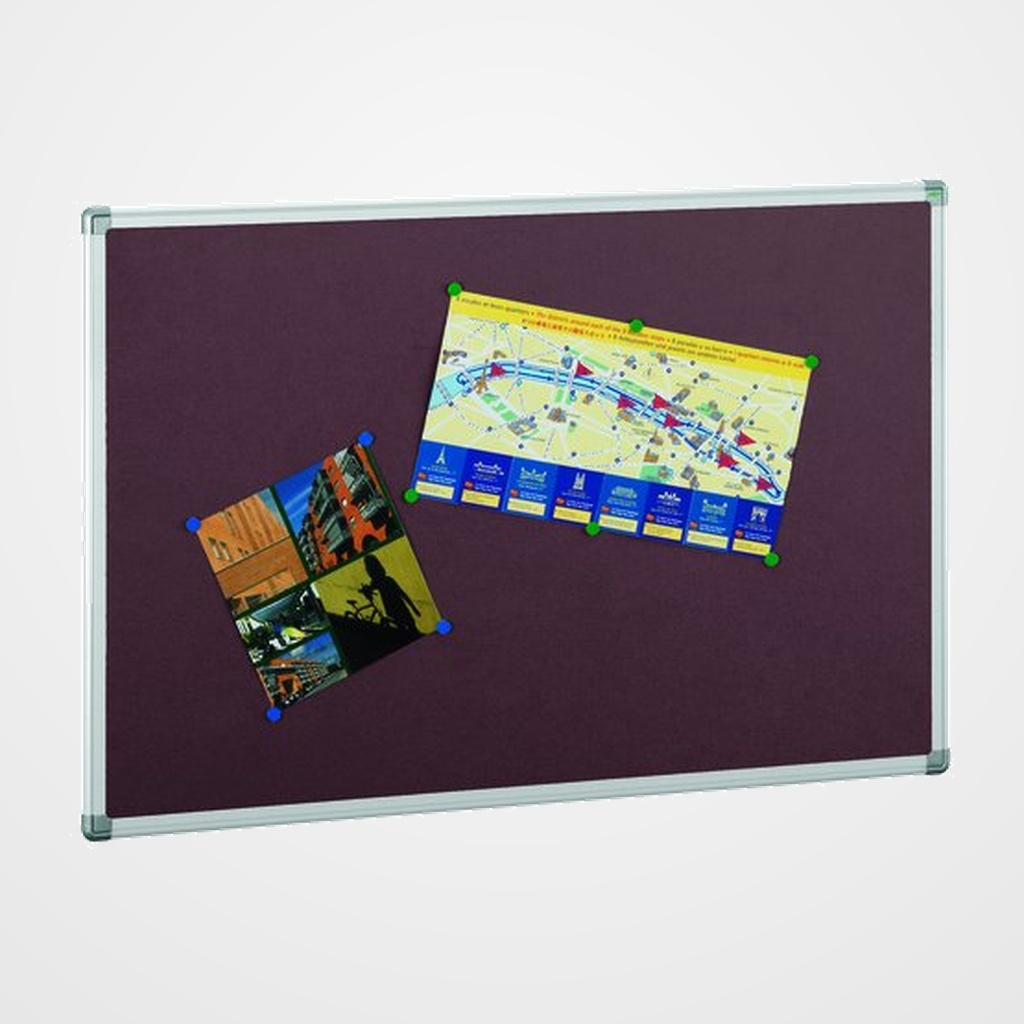 TABLERO de CORCHO FAIBO SOLIDO TAPIZADO MARCO ALUMINIO 90x120 cm BURDEOS