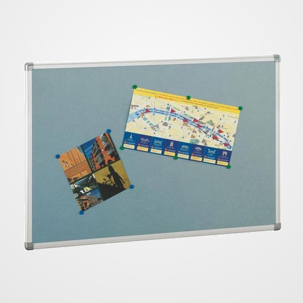 TABLERO de CORCHO FAIBO SOLIDO TAPIZADO MARCO ALUMINIO 90x120 cm GRIS