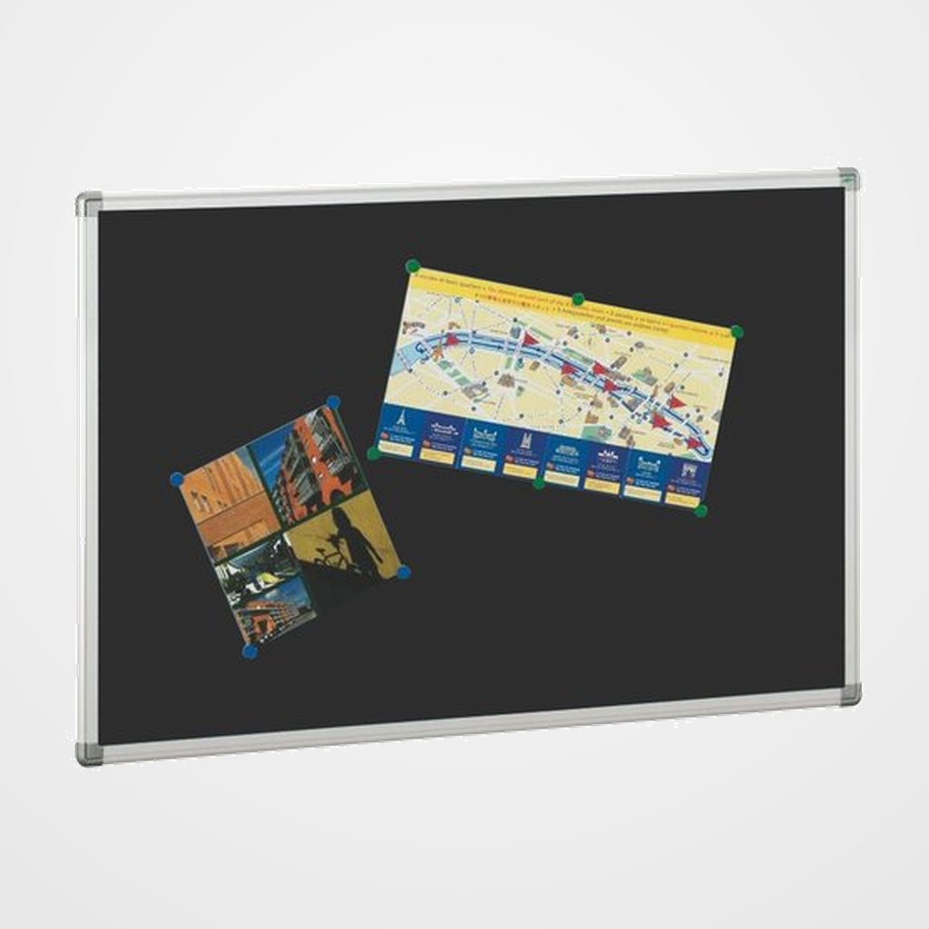 TABLERO de CORCHO FAIBO SOLIDO TAPIZADO MARCO ALUMINIO 90x120 cm NEGRO