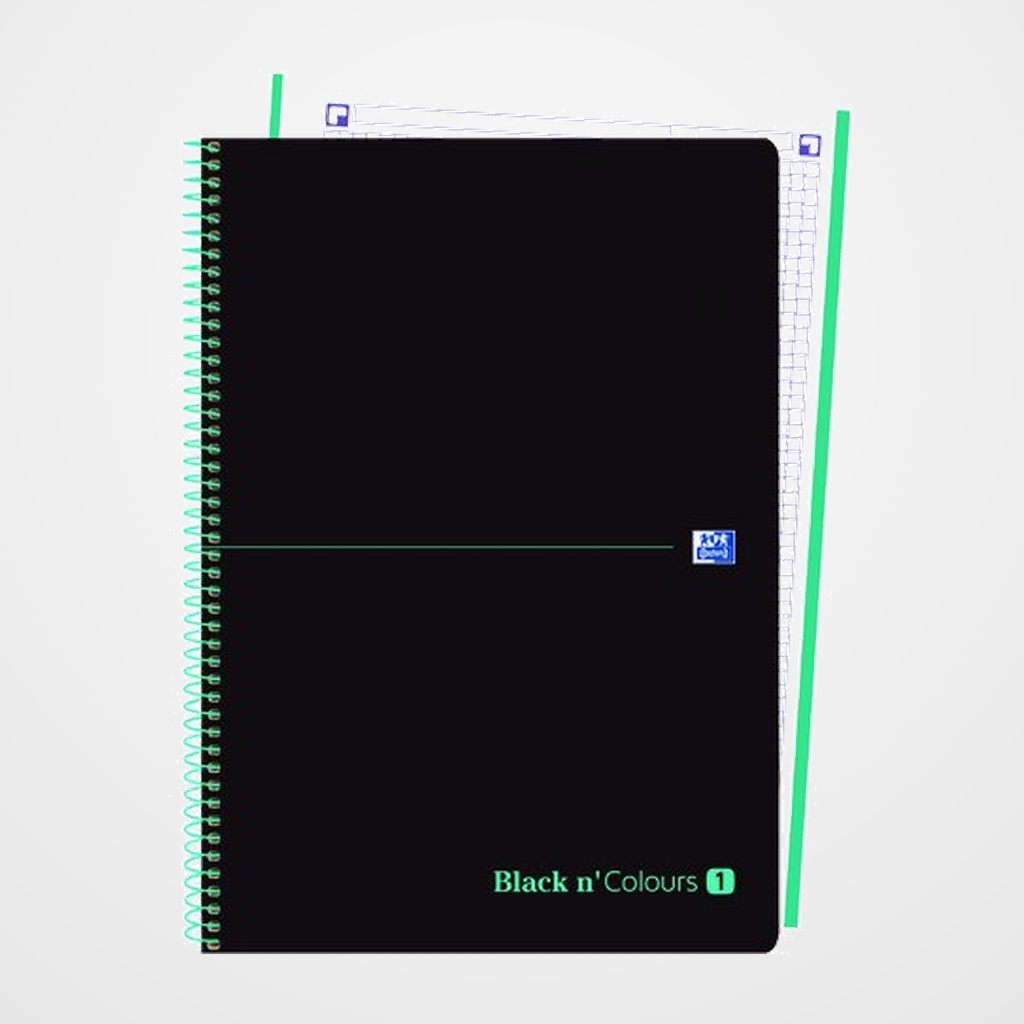 [10001401] BLOC OXFORD BLACK N´COLORS EU.BOOK 1 micro.tapa PP A4+ 80h CUADRIC. 5x5 90g NEGRO/ICE MINT