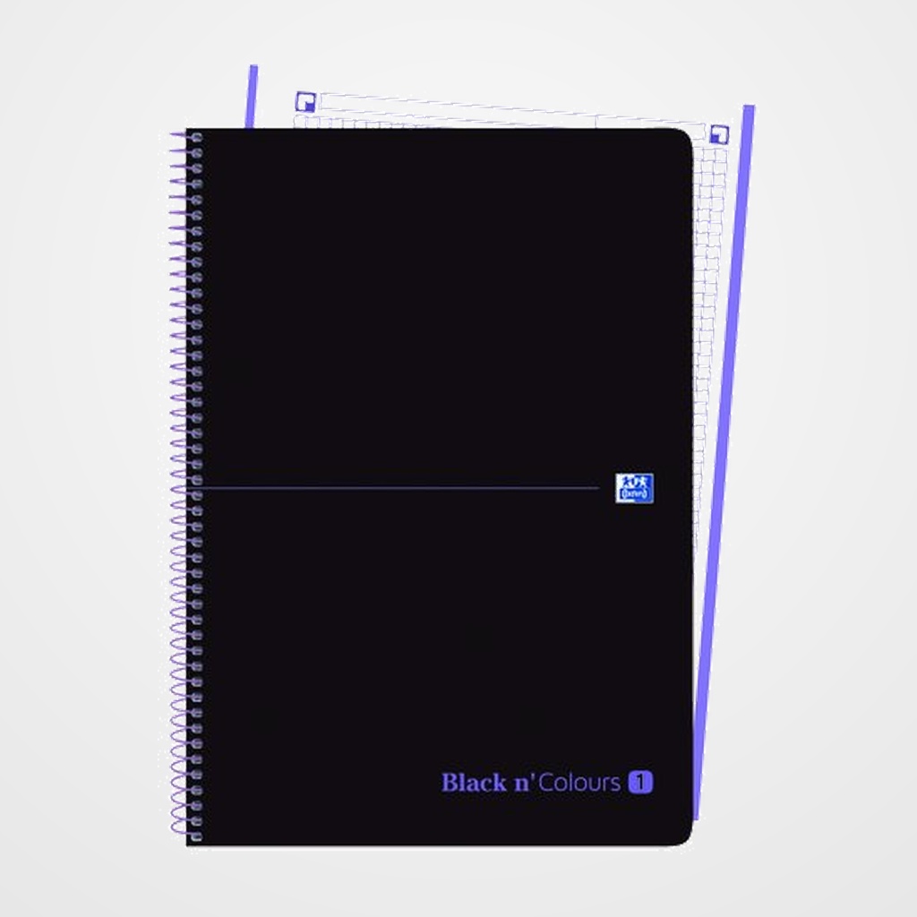 BLOC OXFORD BLACK N´COLORS EU.BOOK 1 micro.tapa PP A4+ 80h CUADRIC. 5x5 90g NEGRO/MALVA