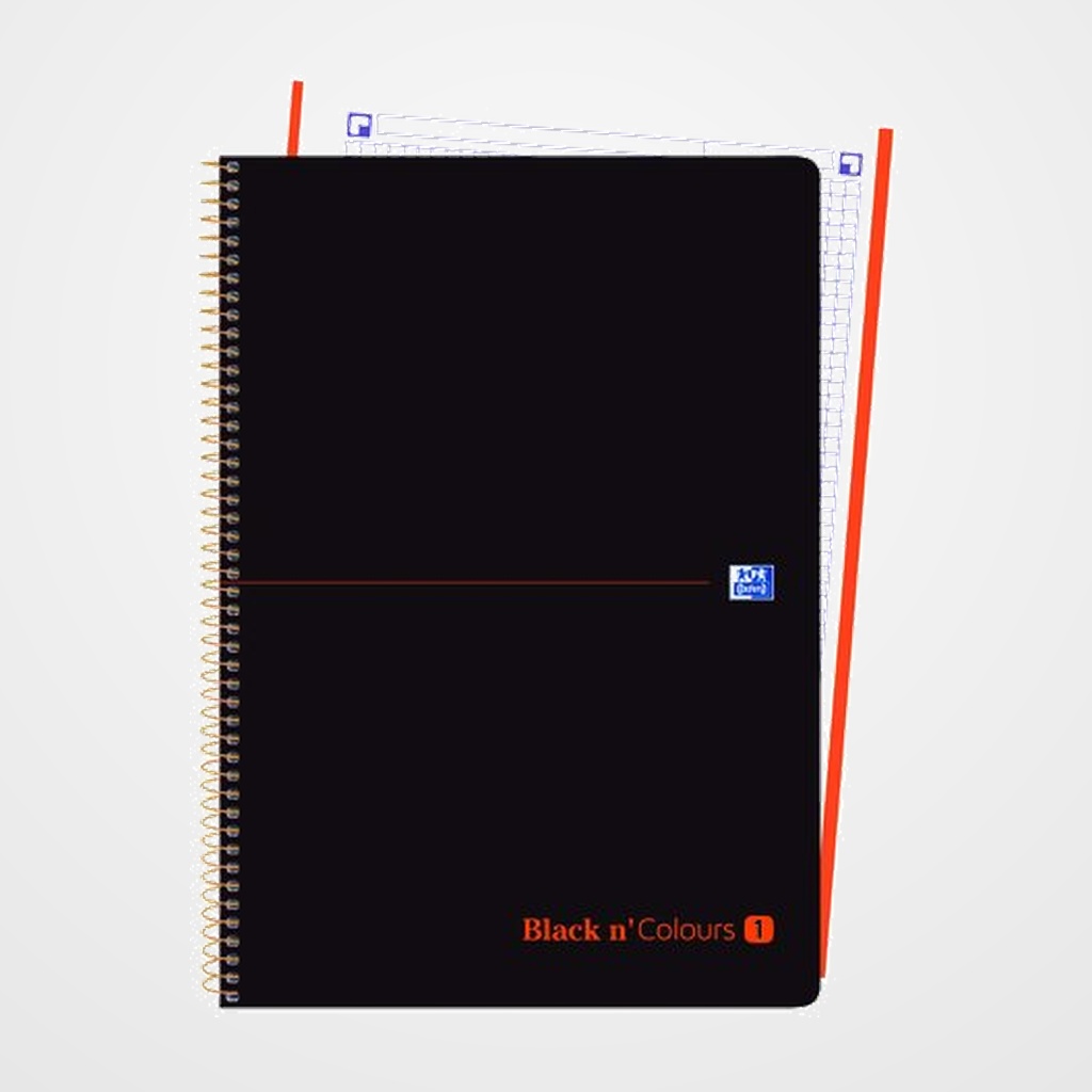 BLOC OXFORD BLACK N´COLORS EU.BOOK 1 micro.tapa PP A4+ 80h CUADRIC. 5x5 90g NEGRO/NARANJA